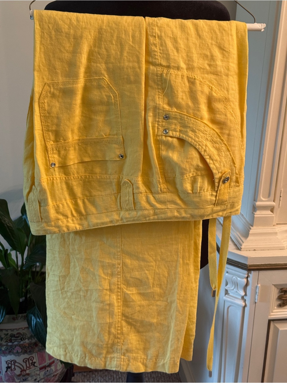 Women’s Yellow Cargo Linen Pants